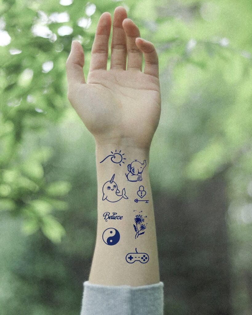 10 small wave sun minimal elephant narwal lock key believe wish dandelion yingang yingyang controller video games temporary tattoo jagua genipin body art inkbox