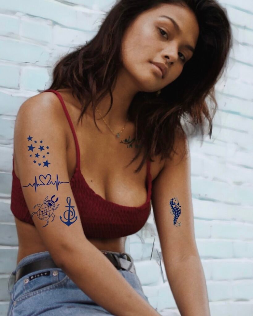 12 small heart heartbeat stars music anchor sailor beetle scarab egyptian seahorse temporary tattoo jagua genipin body art inkbox