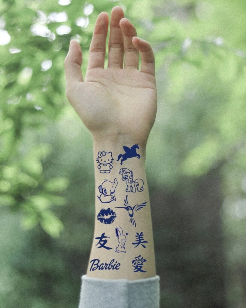 12 small hello kitty unicorn cute elephant hummingbird bunny rabbit love chinese symbols barbie temporary tattoo jagua genipin body art inkbox
