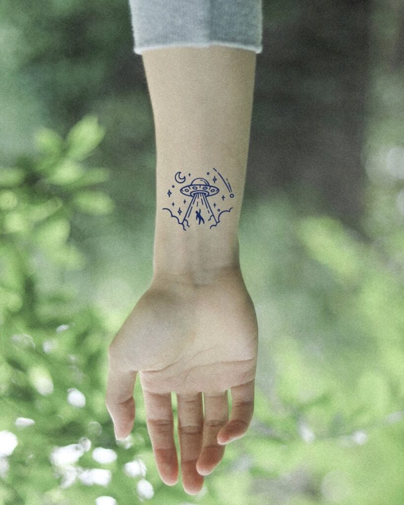 14 small space ship abduction aliens flying saucer temporary tattoo jagua genipin body art inkbox