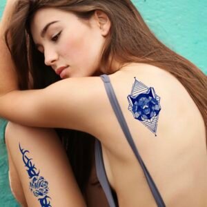 20 medium geometric bear wolf fox dog diamond rose tribal 90s temporary tattoo jagua genipin body art inkbox