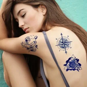 20 medium message in a bottle ocean airplane compass triangle flower temporary tattoo jagua genipin body art inkbox