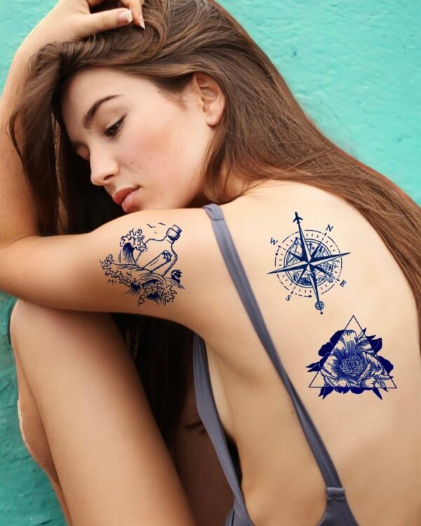 20 medium message in a bottle ocean airplane compass triangle flower temporary tattoo jagua genipin body art inkbox
