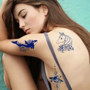 20 medium orcha killer whale flowers unicorn magical planets saturn line temporary tattoo jagua genipin body art inkbox