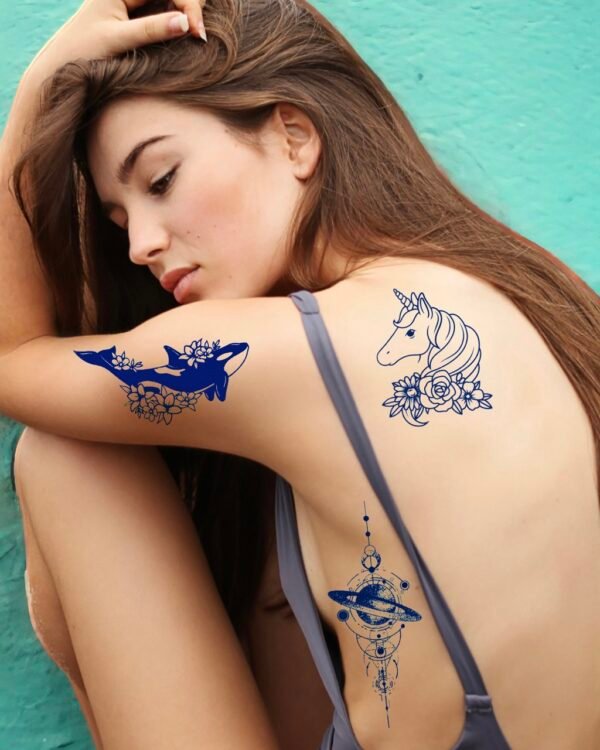 20 medium orcha killer whale flowers unicorn magical planets saturn line temporary tattoo jagua genipin body art inkbox