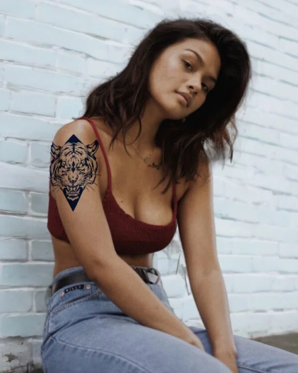 25 medium tiger lion growl geometric temporary tattoo jagua genipin body art inkbox