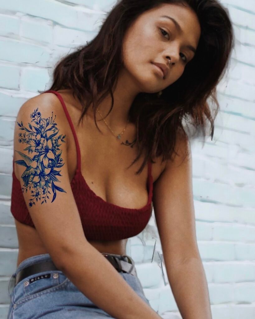 28 large flowers hummingbird temporary jagua genipin tattoo