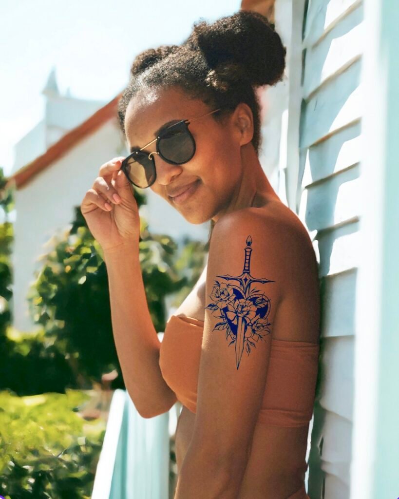 28 large heart sword flowers roses temporary tattoo jagua genipin body art inkbox