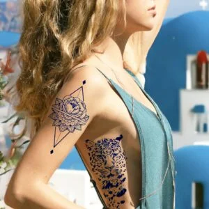 28 large lotus geometric leopard face portrait temporary tattoo jagua genipin body art inkbox