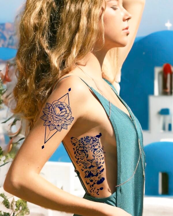 28 large lotus geometric leopard face portrait temporary tattoo jagua genipin body art inkbox