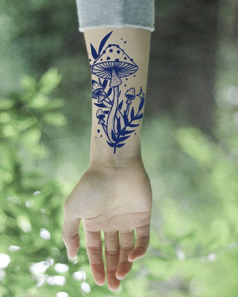 28 large mushroom fern temporary tattoo jagua genipin body art inkbox