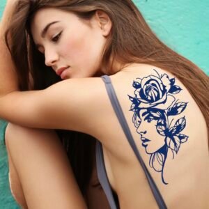 28 large rose woman portrait temporary tattoo jagua genipin body art inkbox