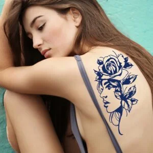 28 large rose woman portrait temporary tattoo jagua genipin body art inkbox