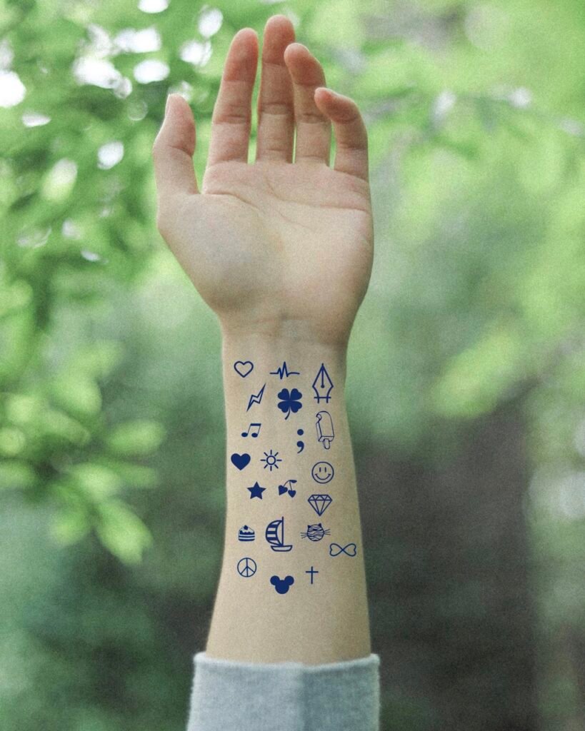 7 small heart heartbeat line pen 4 leaf clover shamrock semicolon smiley face ice cream popsicle star cherries diamon infinity cat sailboat cake peace sign disney micky mouse cross temporary tattoo jagua genipin body art