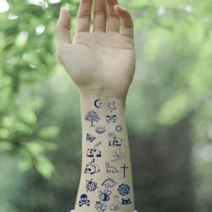 9 small moon stars saturn planet tree bow sun butterfly panda cute kawaii dinosaur spinoraur cross flower cat palm heart skull crossbones ladybug temporary tattoo jagua genipin body art inkbox