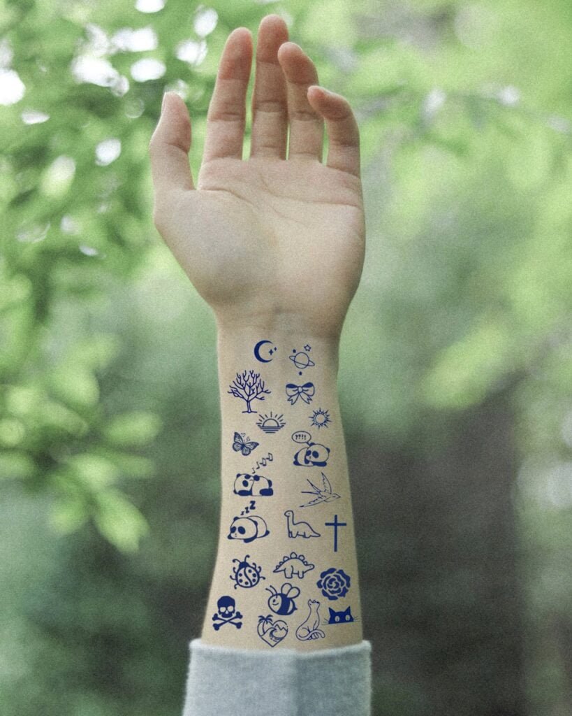 9 small moon stars saturn planet tree bow sun butterfly panda cute kawaii dinosaur spinoraur cross flower cat palm heart skull crossbones ladybug temporary tattoo jagua genipin body art inkbox